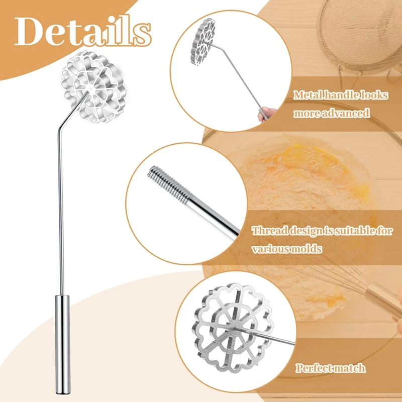 Rosette Iron Molds Set Bunuelos Mold With Handle Cooking Stamp Maker Kit Cookie Cutter Aluminum Alloy Waffle Mold