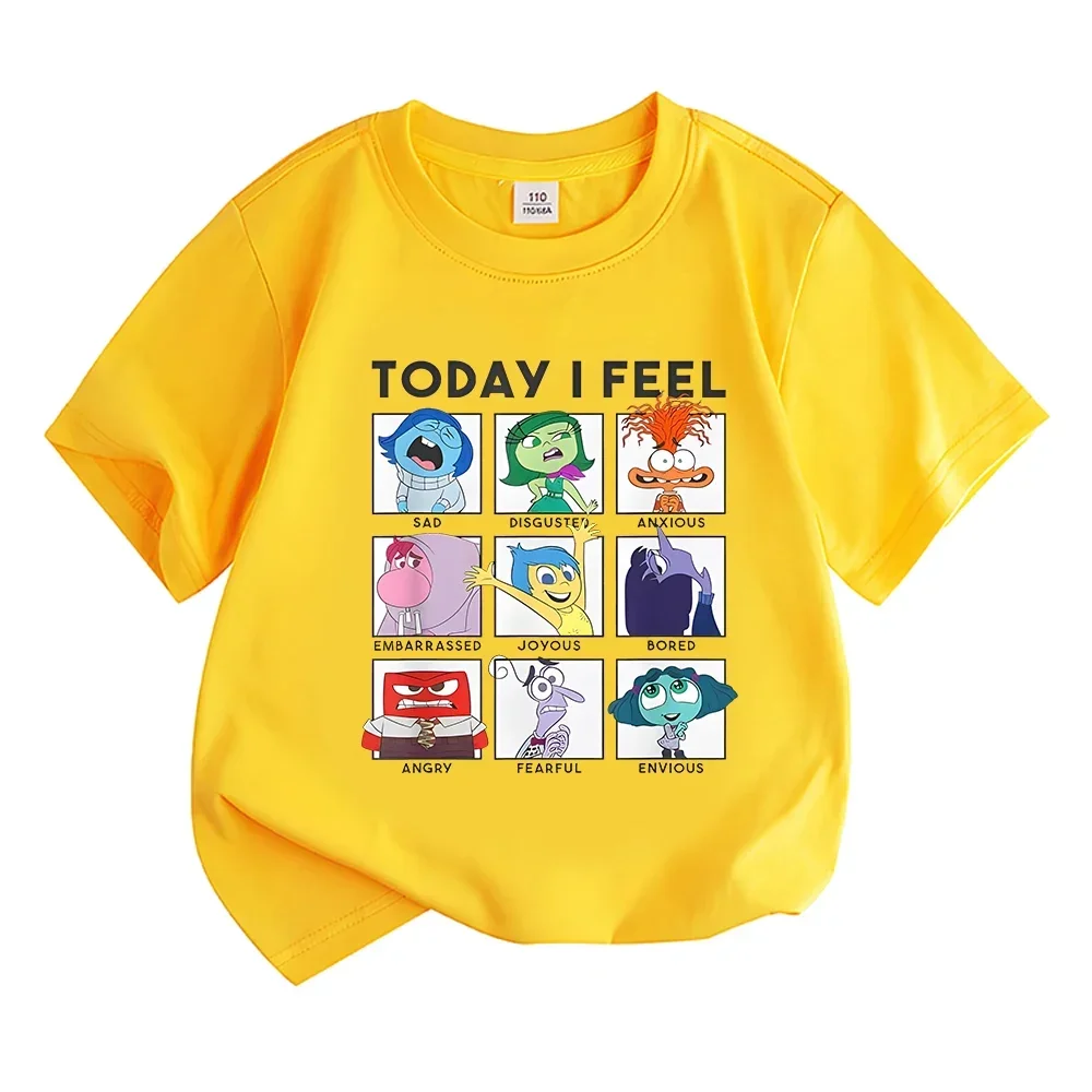 Today I Feel Inside Out 2 T-Shirts Kids Full of Emotions Mental Health Cotton Short Sleeve for Boys/Girls Cartoon Anime Tees 4