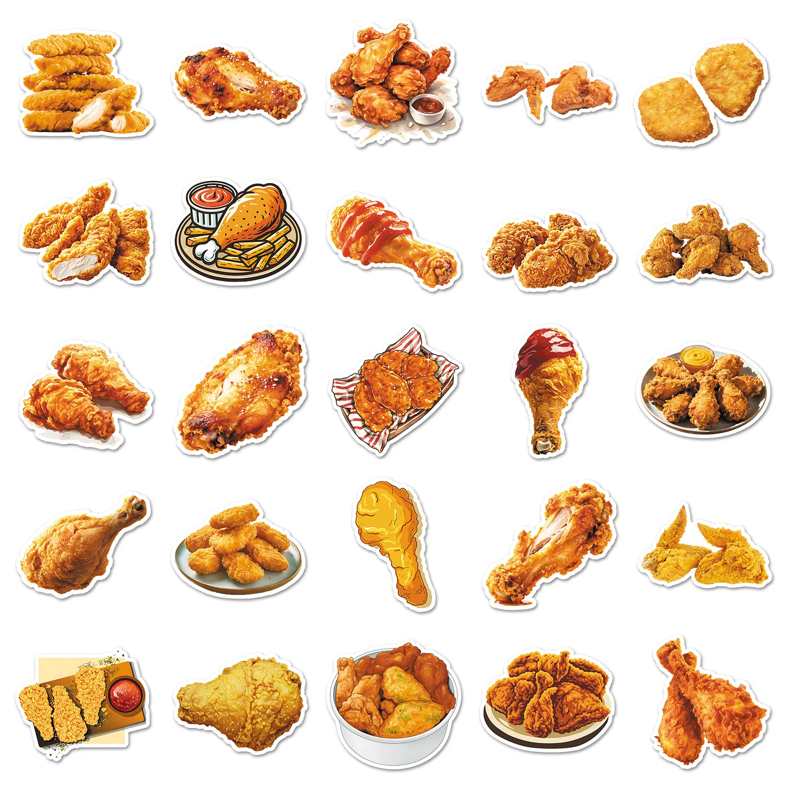 50팩 방수 프라이드 치킨 음식 그래피티 스티커 (휴대폰, 태블릿, 헬멧, 기타, 스케이트보드, 수하물 장)
