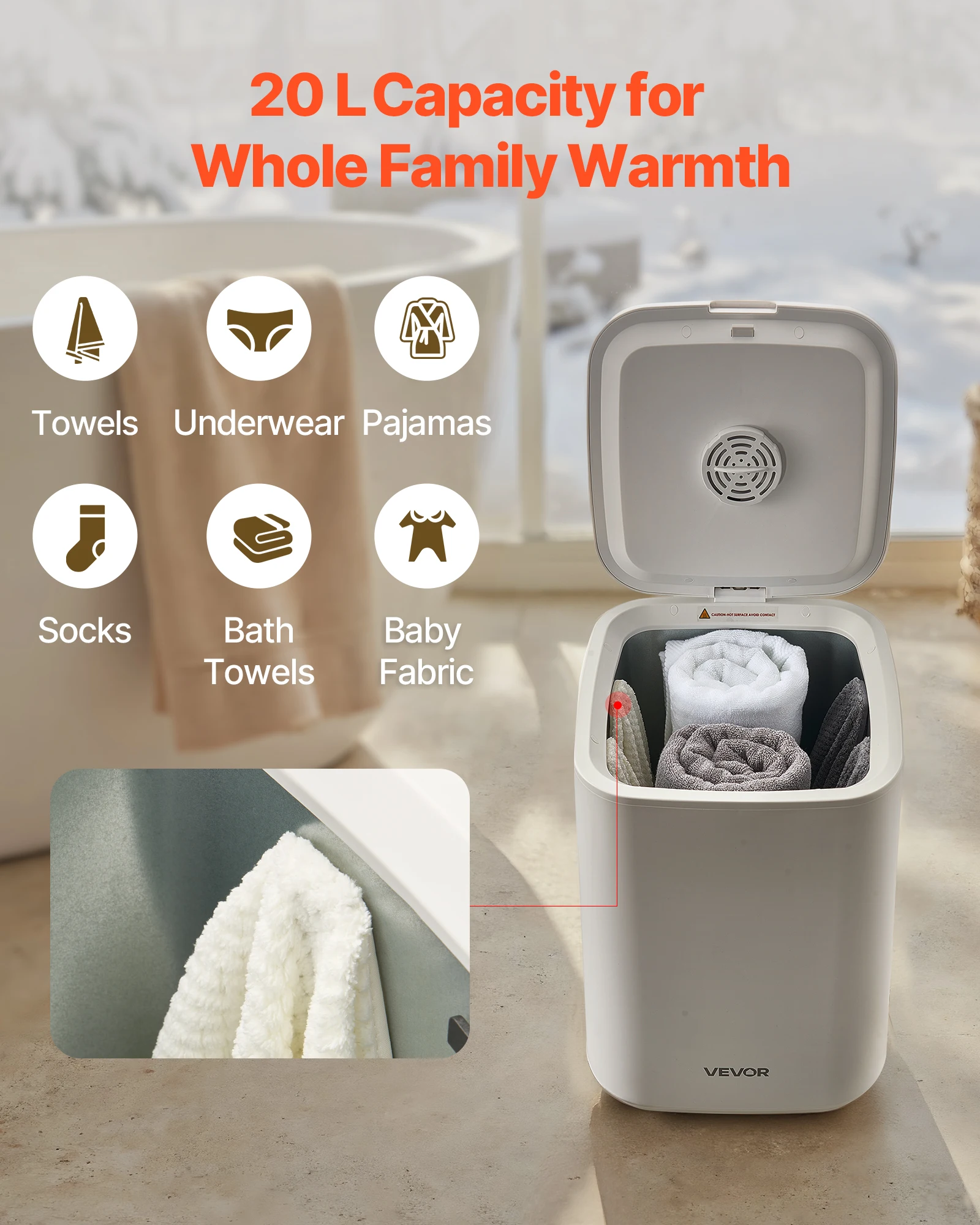 Electric Towel Warmer Bucket with LED Light and Timer