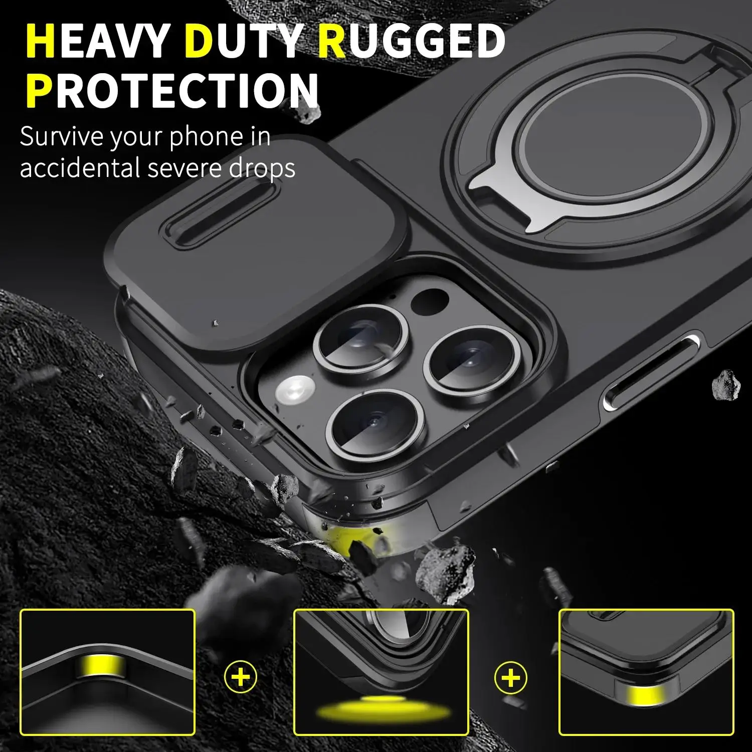 Luxury Magnetic Wireless Charging Armor Case with Slide Camera Protection Cover