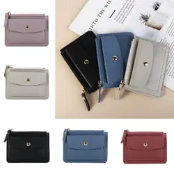 Multifunctional Leather Coin Purse Fashion Zipper Square Hasp Wallet Short Wallet ID Card Case Short Credit Card Holder Girls