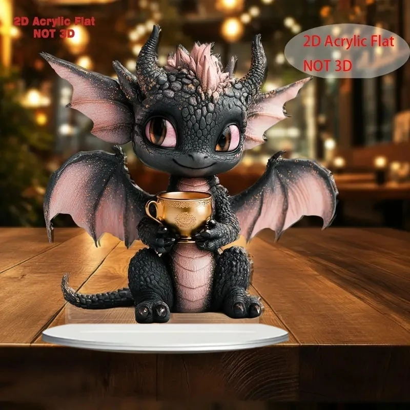 Cute Black Dragon 2D Flat Acrylic Stand Table Decoration,Home