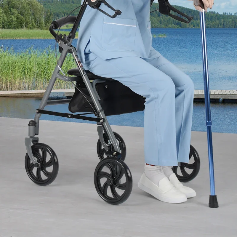 Push Walker for The Elderly, Fall Prevention Trolley for The Elderly, Push and Sit Walking Aid, Foldable Safety Walker 4