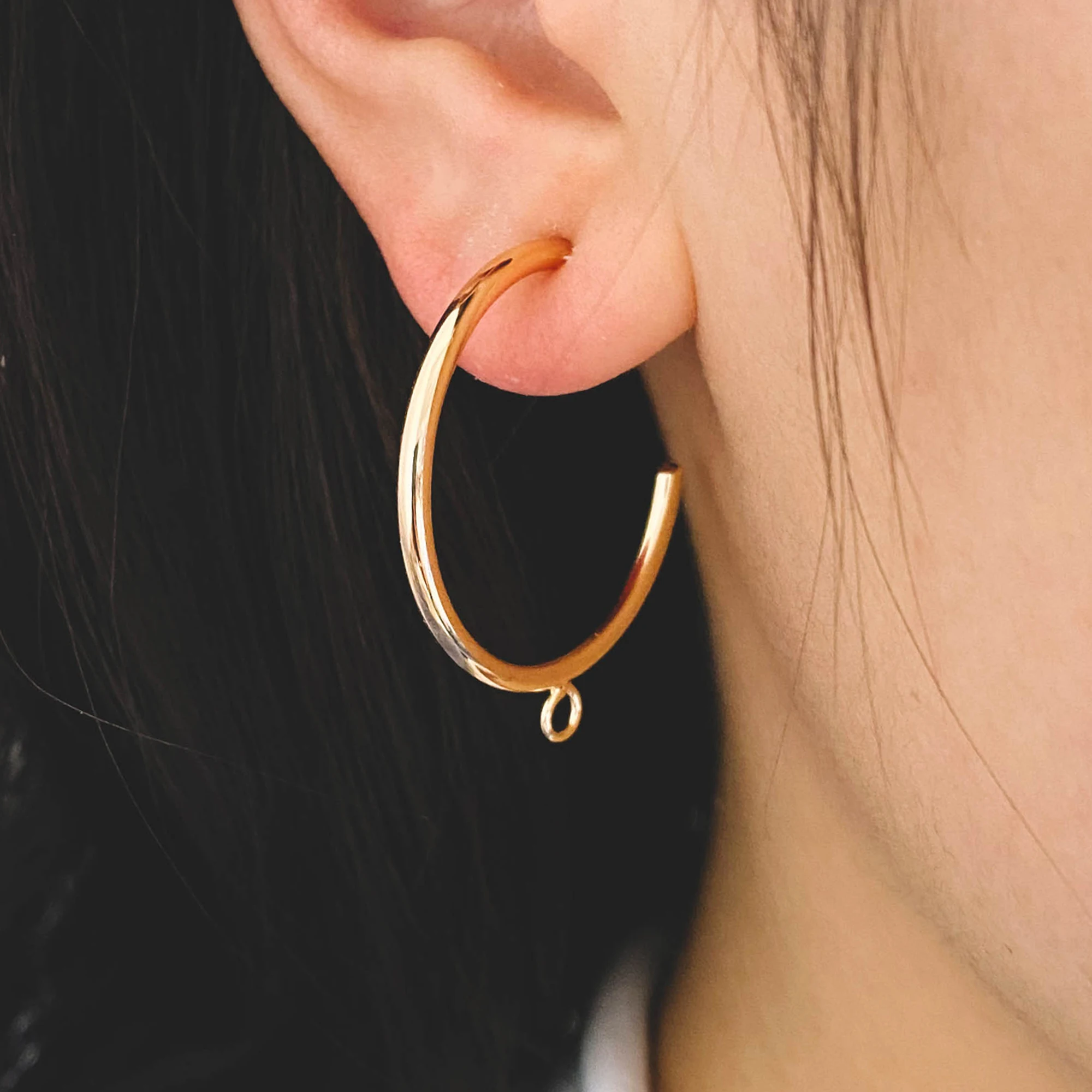 

10pcs Gold Plated Brass Earring Posts, Circle Stud Earring with Ring/Loop, 20/ 30mm Circle Size (GB-425)
