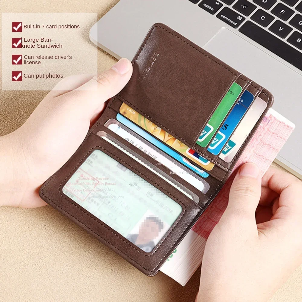 Premium Genuine Leather RFID Slim Vertical Wallet for Men - Minimalist Black/Card Holder