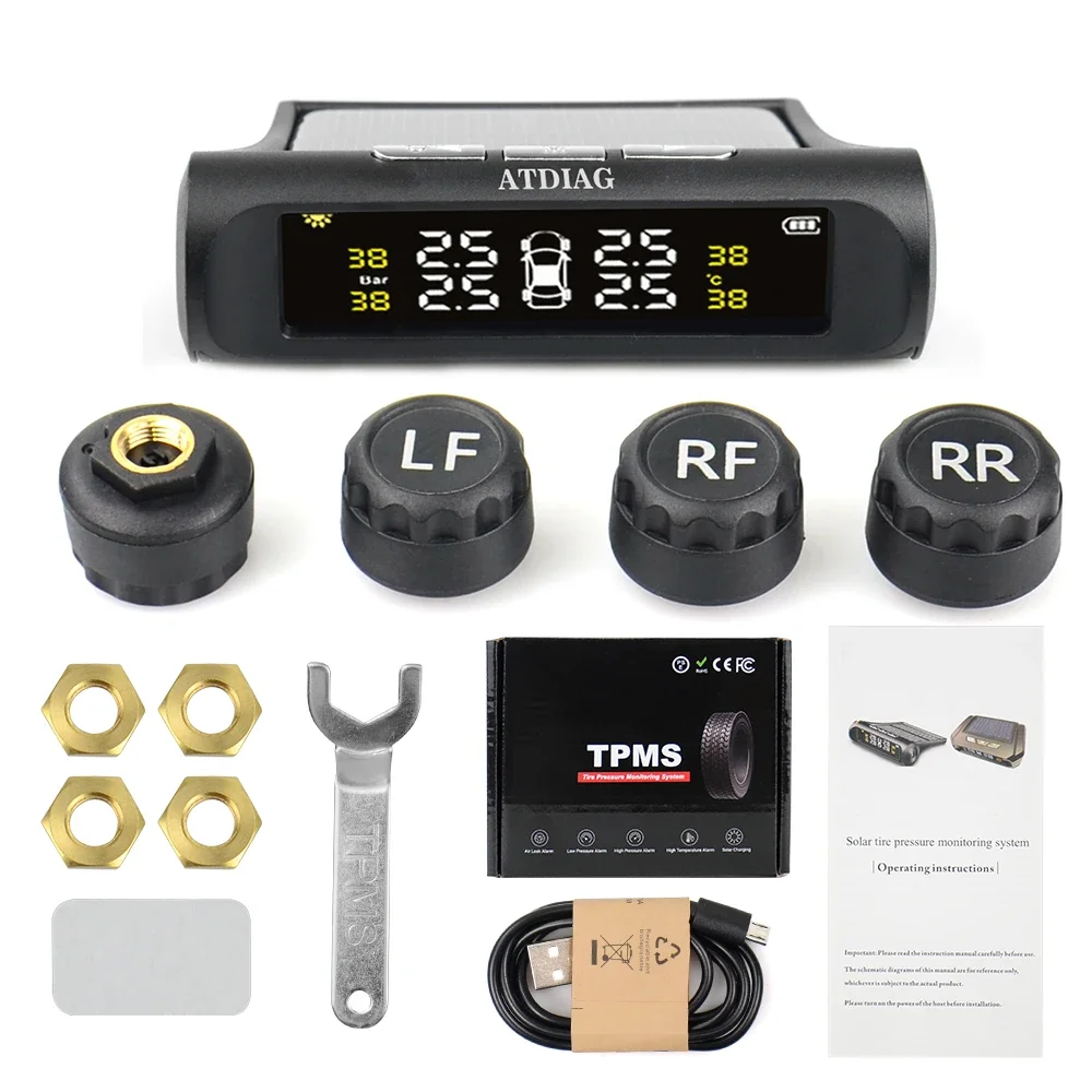 

Smart Car TPMS Tire Pressure Monitoring System Solar Power Digital TMPS LCD Display USB Auto Security Alarm Tire Pressure Sensor