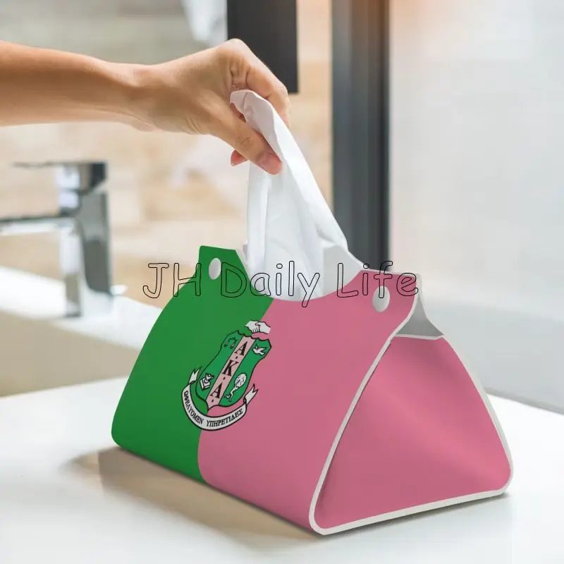 AKA Sorority Gifts Print Facial Tissue Box Cover Rectangular 1908 Pink Green PU Leather Tissue Box Holder for Home Office Car 5