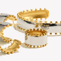 E.B.belle Double Color Beads Edge Glossy Bracelet Earring Ring Women Jewelry Set Stainless Steel 18k Gold Plated Waterproof