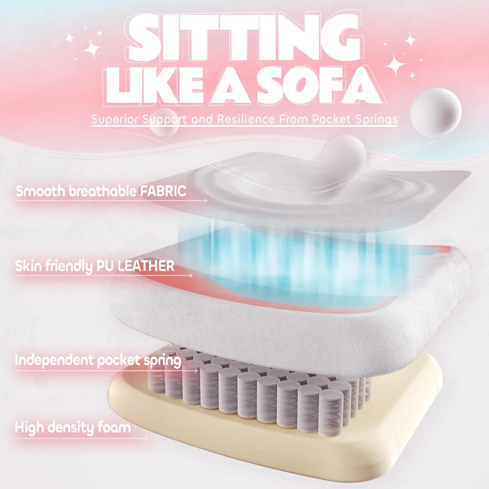 Gaming Chair Cute with Cat Ears Paw Lumbar and Cushion,Ergonomic Computer Chair with Footrest,Reclining PC Game Chair for Girl C