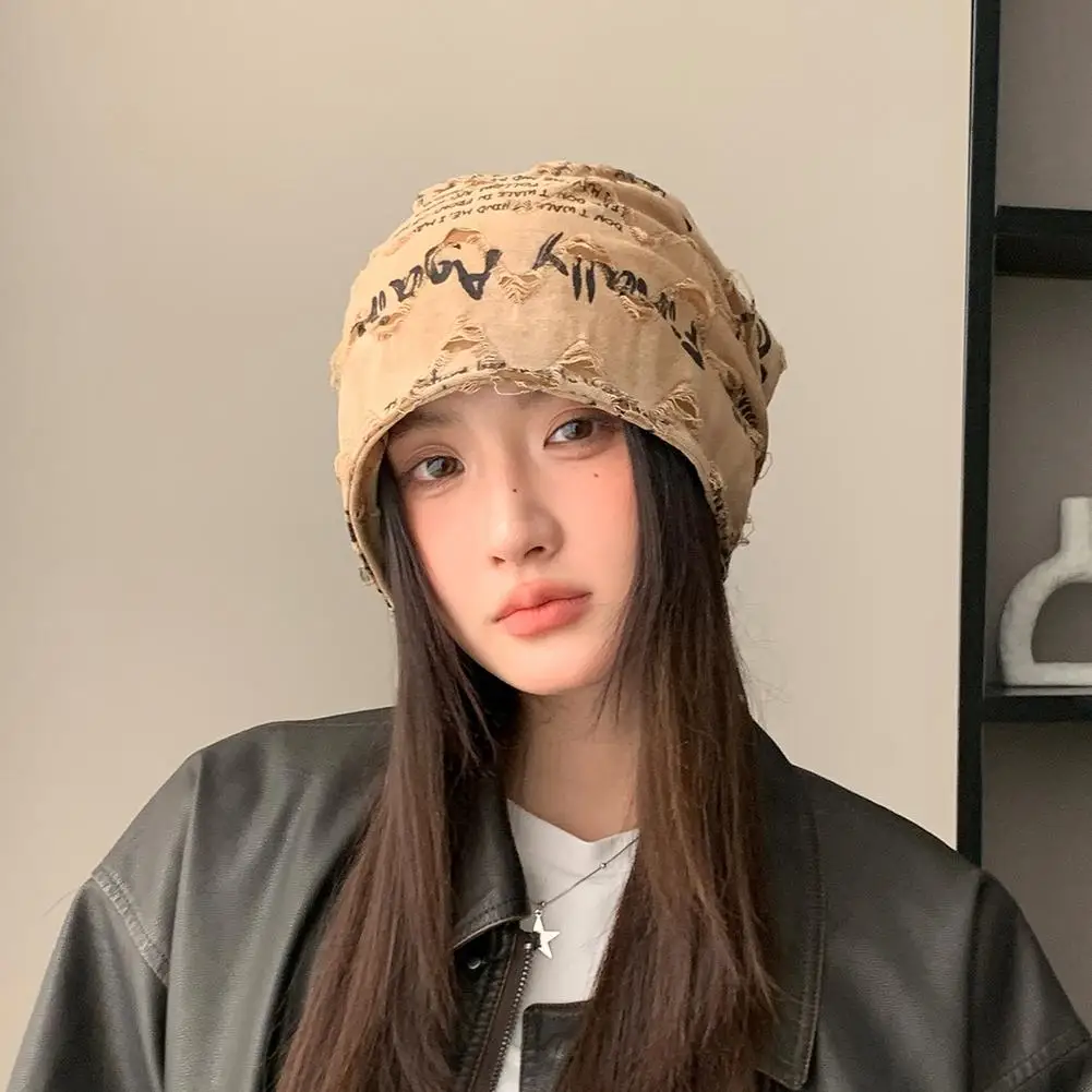 Mode Pullover Kurze Krempe Stapeln Hut frauen Persönlichkeit Großen Kopf Dünne Skullies Beanie Cap Baggy Kopf Hut Casual Beanies hut – Detail 26