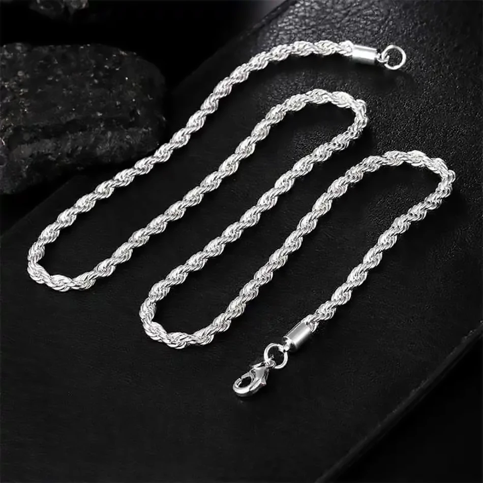 ALIZERO 925 Sterling Silver 4MM Rope Chain Necklaces For Women Men Fashion Hip Hop Party Punk Necklace Jewelry Wholesale_voghion.com