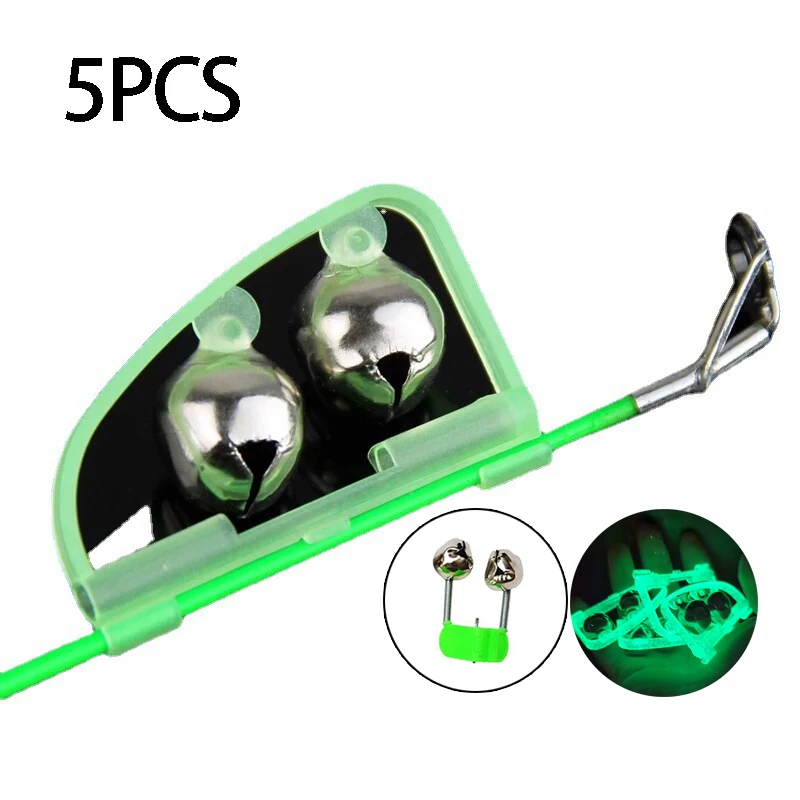 5pcs/lot Night Fishing Luminous Light Twin Bells Clip Tools Rod Bite Alarm Portable Fast Pesca