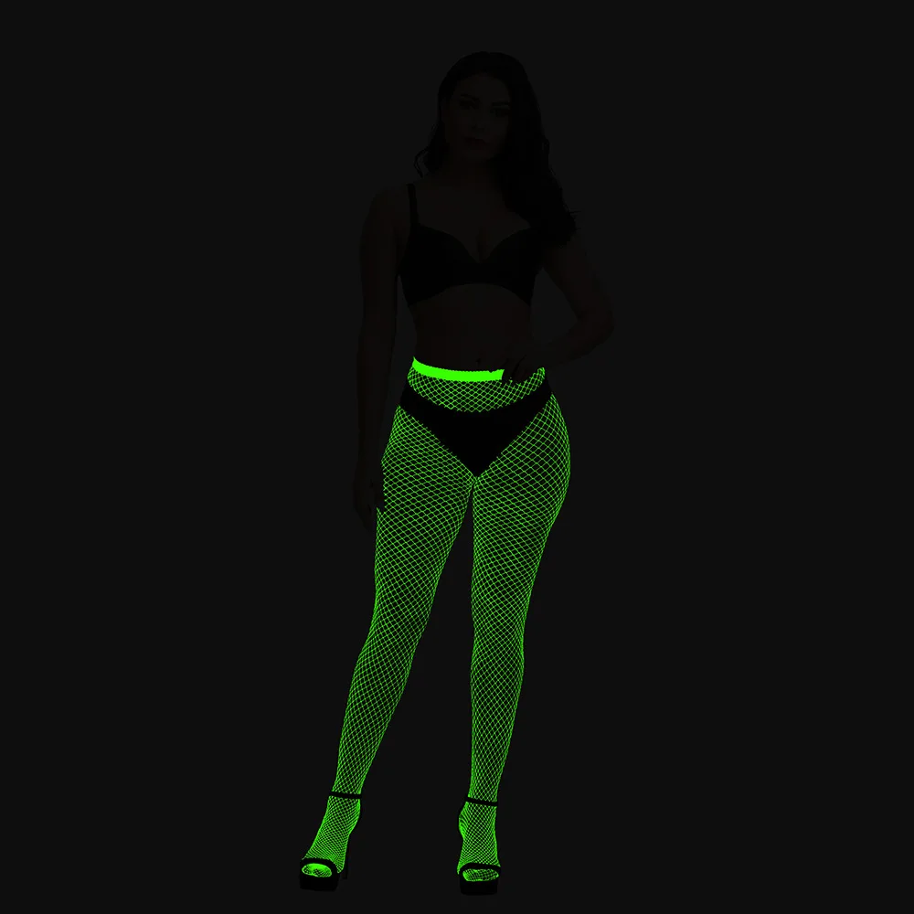 Leuchtende Netzstrümpfe für Damen, hohe Taille, im Dunkeln leuchtende Leggings, Strumpfhosen für Party, Halloween, Kostümzubehör – Detail 5