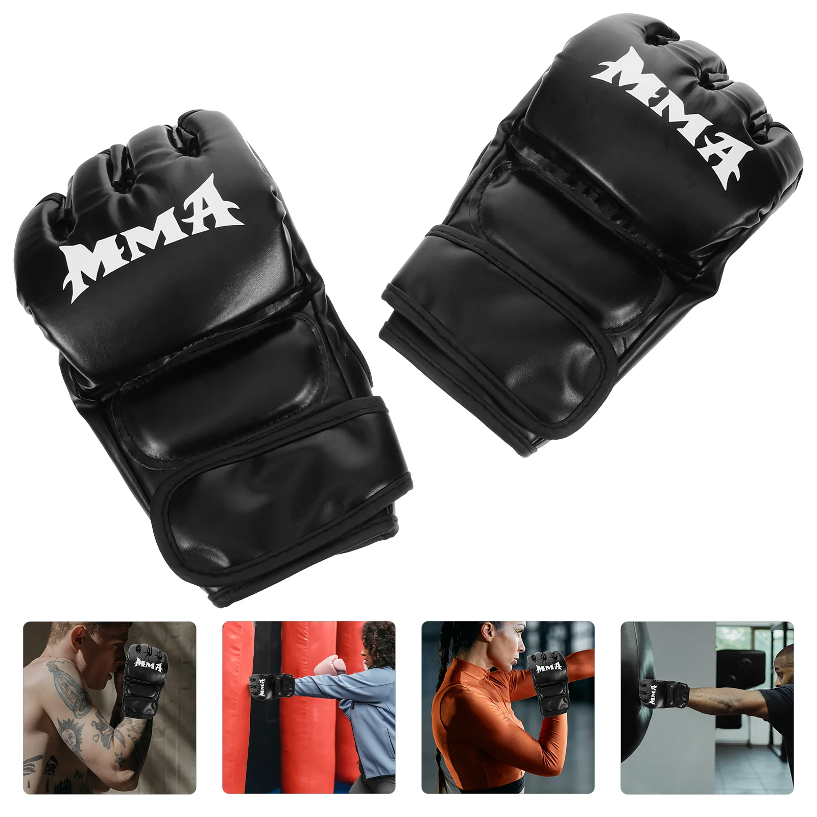 

Black Gloves Portable Boxing Men Accessory Major Professional Kickboxing Pu Man Women Half-finger