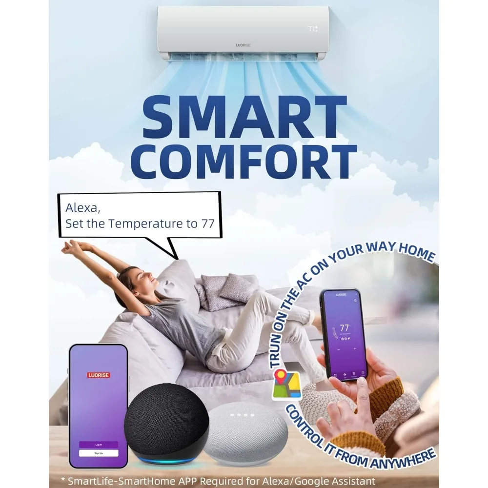 12000 BTU WiFi Mini Split AC/Heating System，Ductless Air Conditioner, 19 SEER2 Energy Efficient Inverter AC, Cools Up to 550 Sq. 3