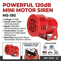 120dB Motor Siren MS-190, 220V Industrial Alarm Siren with Metal Housing,High Power Sound Warning Alarm for Factory and Workshop 1