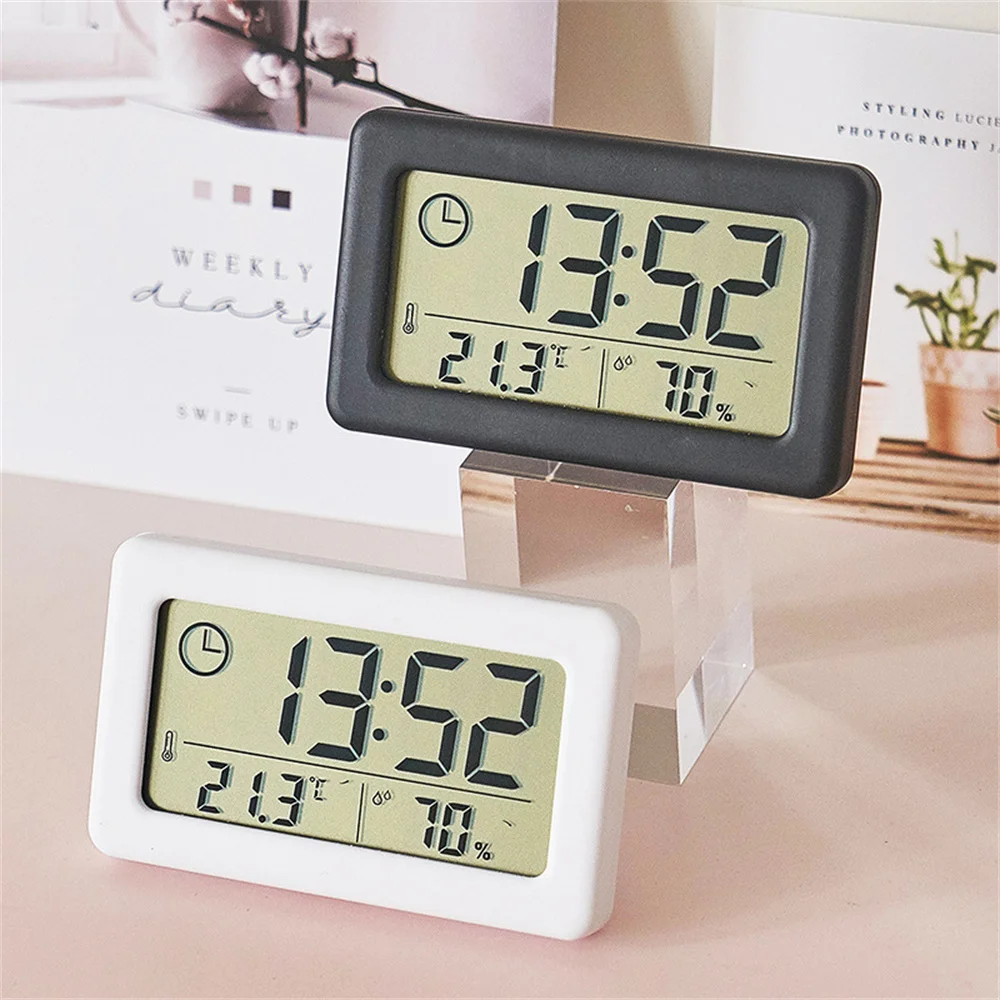 

Digital Alarm Clock Desktop Temperature LCD Digital Thermometer Desktop Hygrometer Battery Operated Time Date Calendar For Home