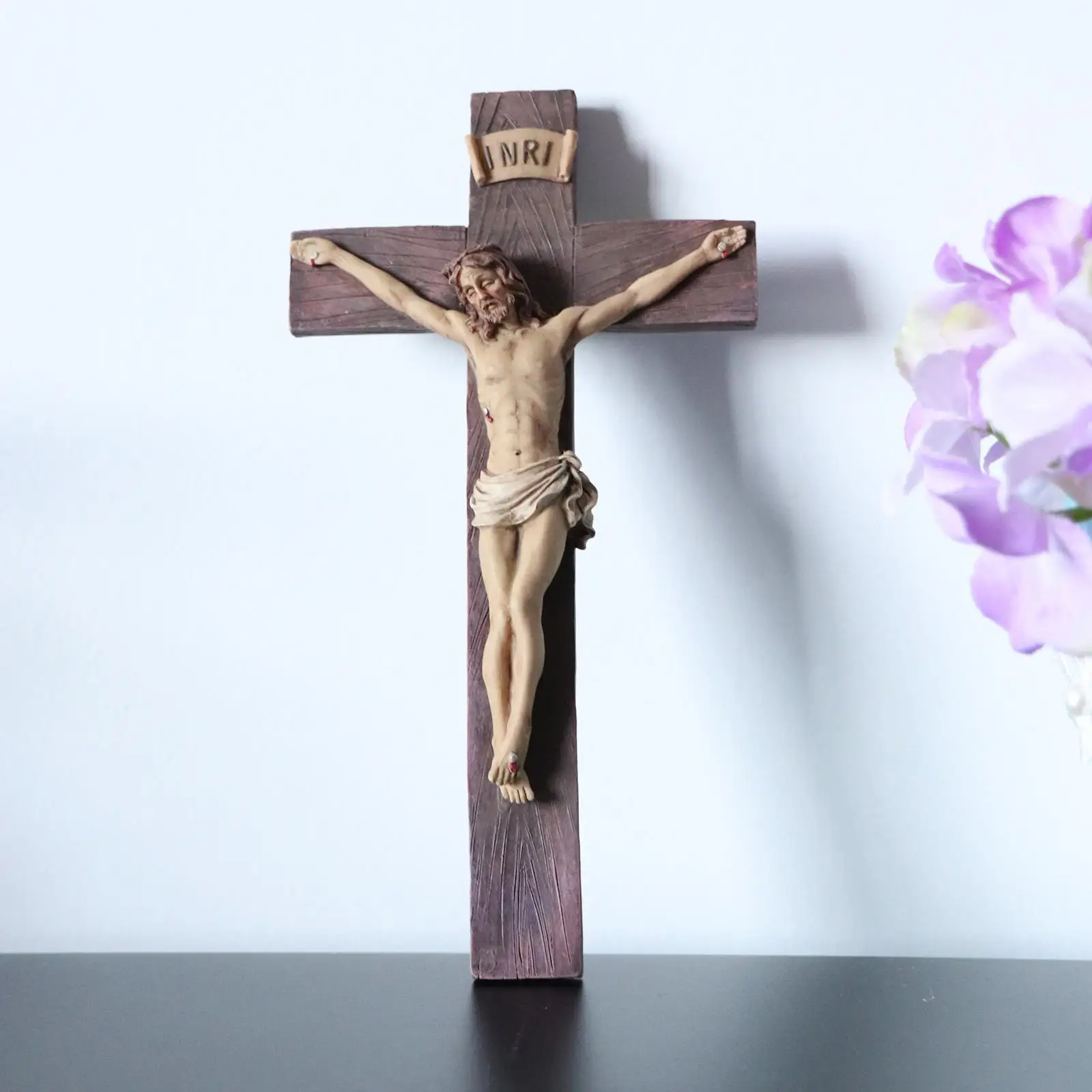 Religious Jesus Cross Crucifix Statue Saint Catholic Figurine Crafts Wall Hanging Sculpture for Home Living Room Decors