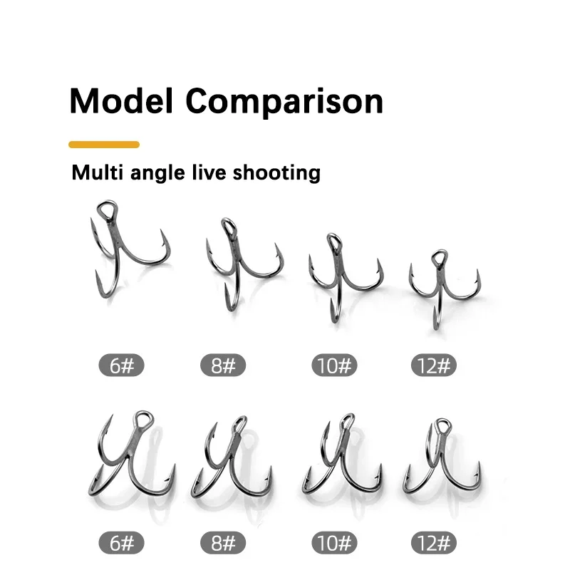 12pcs Fishing Hook High Carbon Steel Treble Hooks Ultra-Antirust 6066 Black Nickel Corrosion Prevention for Lure Accessories