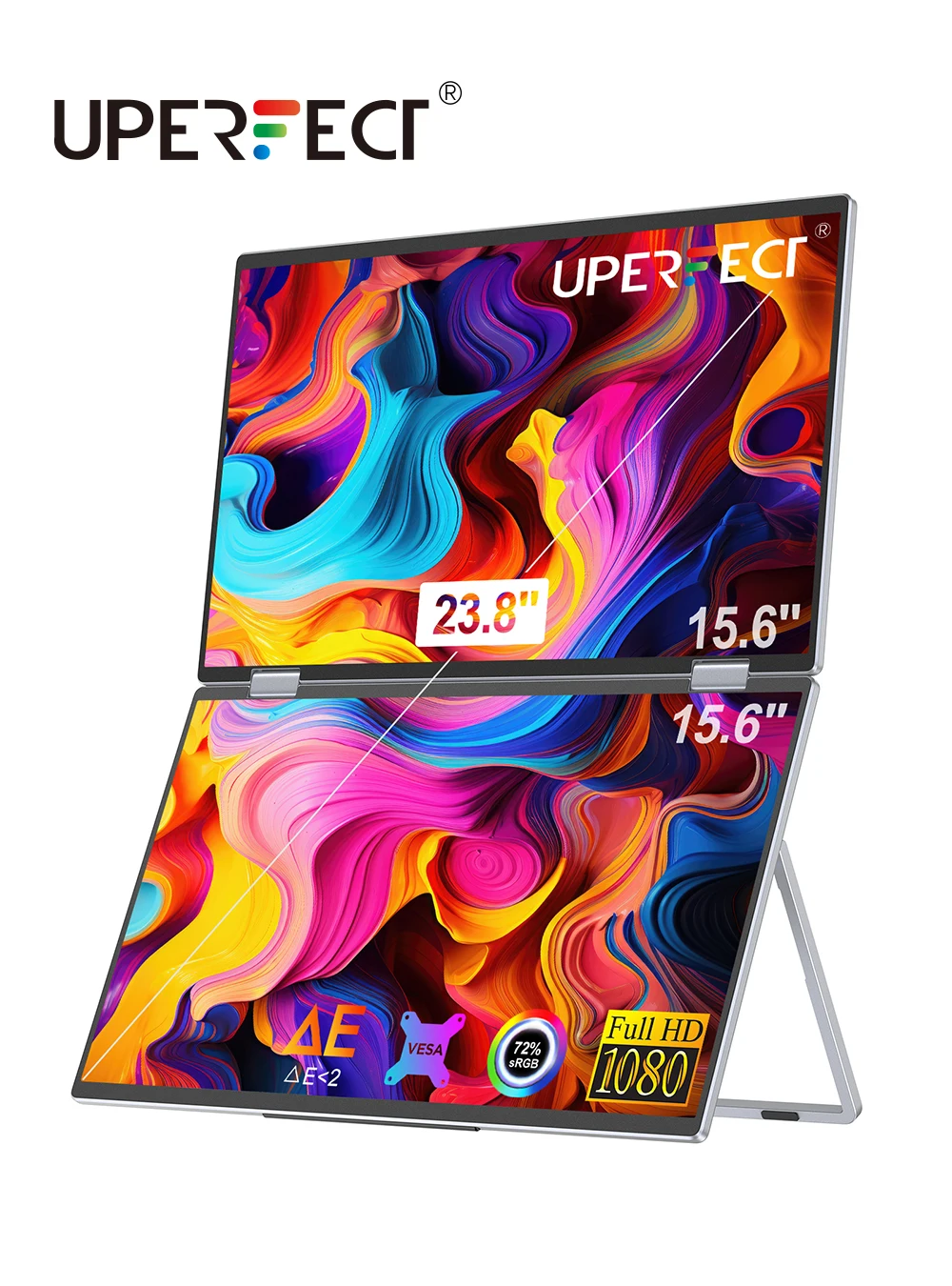 UPERFECT UStation Δ 15.6 접이식 모니터 듀얼 휴대용 디스플레이 내장 스탠드 VESA OSD 메뉴 USB C로 화면을 자유롭게 조정 노트북 PC용 HDMI Mac Phone 확장 듀얼 스택