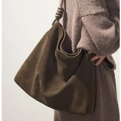 MS Autumn New Trend Cow Leather Woman Handbag Luxury Thick Suede Leather Underarm Shoulder Casual Tote Lady Soft Bucket 2023