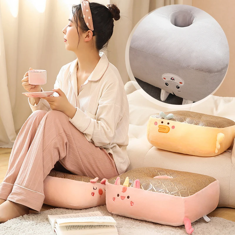 Cute Plush Double-sided Available Seat Cushion For Office Chair,car -  Thicken Sofa Back Rest Support,butt Lumbar Support Pillow - Cushion -  AliExpress