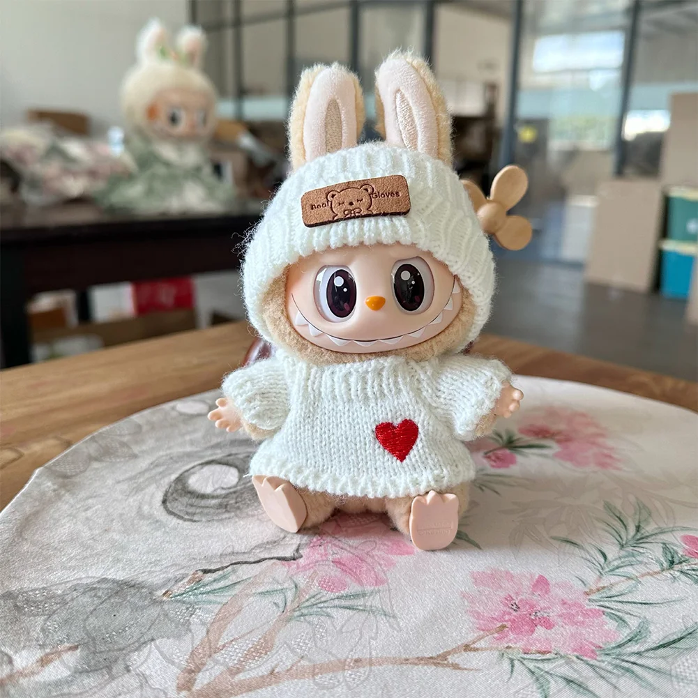 Mini Plush Doll'S Clothes Outfit Accessories For Korea Kpop Exo Labubu Idol V2 sitting party Love sweater hat set Clothing Gift 4