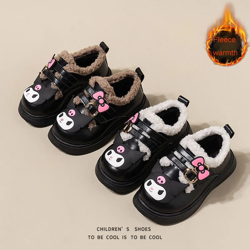

Kids Shoes Cartoon Kuromi Anime Cotton Shoes Kawaii Winter Plush Thicken Warm Leather Shoes Versatile Princess Shoes Girl Gift