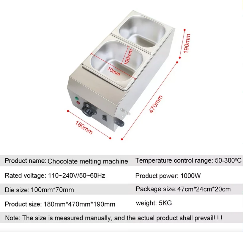 Chocolate Melting Pot 2-Tanks Commercial Chocolate Tempering Machine Tempering Pot 1000W Electric Melter