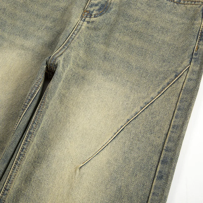 Retro Loose Wide Leg Denim Pants Men Washed Distressed Straight-leg Pants Streetwear Jeans Mens 4