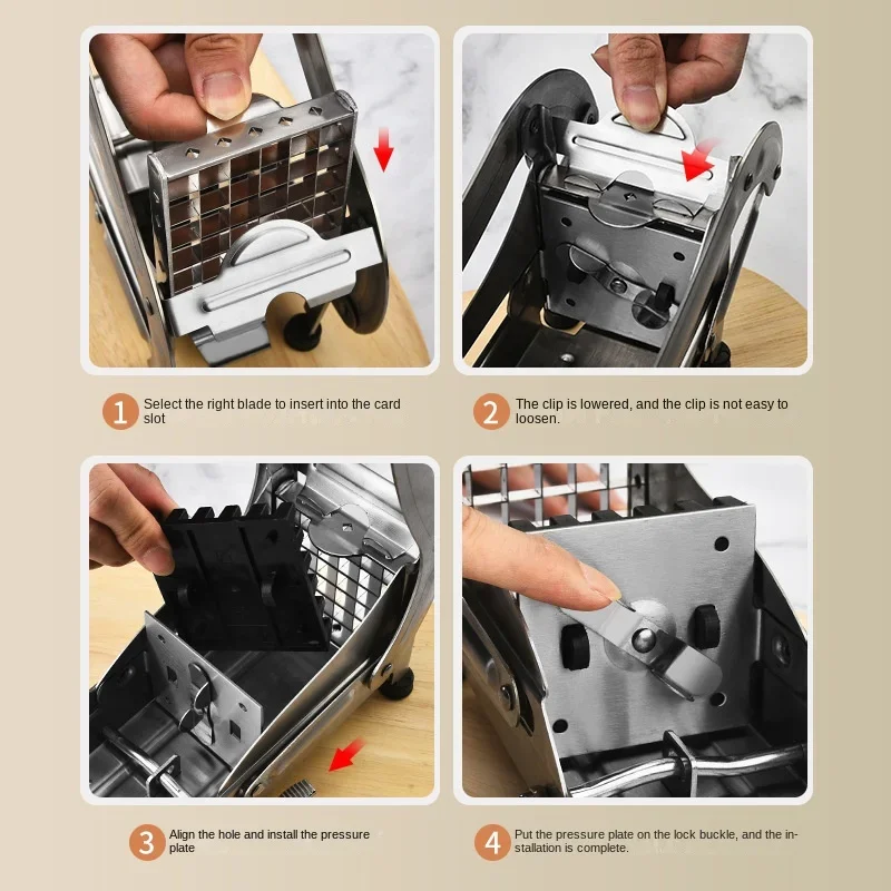 Stainless steel manual fries cutter, kitchen multi-purpose potato cutting machine, french fry cutter