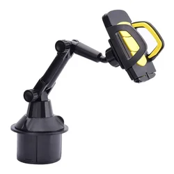 Universal Car Cup Holder Phone Mount with Expandable Base and Adjustable Rotating Clamp (YELLOW)