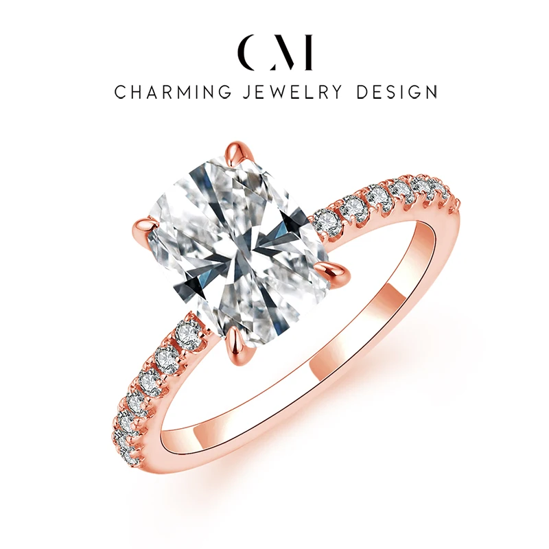   매력적인 여성용 모이사나이트 반지, 9*7mm 쿠션 컷, 순수 10K 14K 18K 골드 반지, 맞춤형 신부 웨딩 파인 주얼리, 신제품 