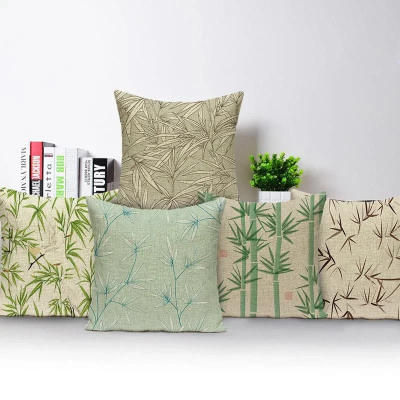 Nordic Bamboo Leaves Decorative Cushion Cover - Fresh Green Home and Sofa Accent