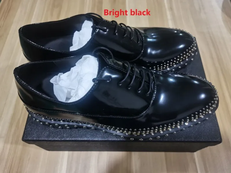 Handmade Rivets Brogue Shoes Wedding Dress Shoe Cow Genuine leather Men Oxfords Plus Size 38-45 6