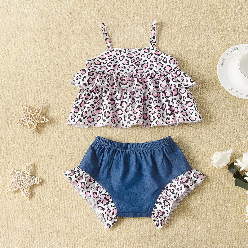 

Newborn Infant Girls Clothing Sets Summer Fashion Leopard Ruffle Pullover Top Elastic Waist Shorts Baby Kids Two-piece Set 6-24M