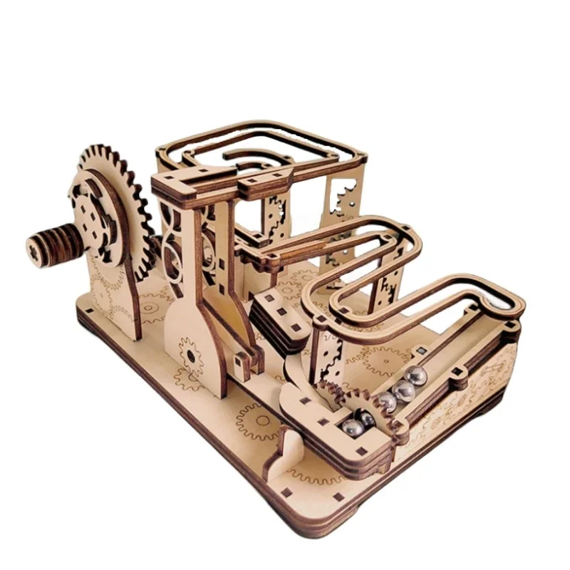 

3D Wooden Puzzle Mechanical Track Ball Model Handmade Blocks Toy Jigsaw DIY Throwing Tool Building Kits for Boys Children Gift