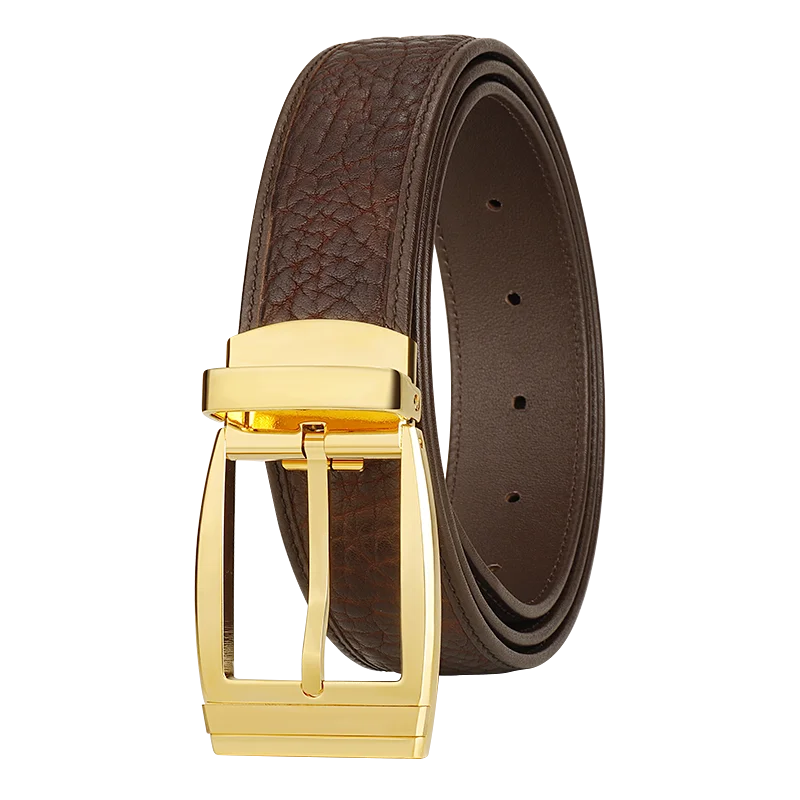 

Imported buffalo belt men genuine leather business and leisure fashion perforated needle buckle waist belt paired with cow pants