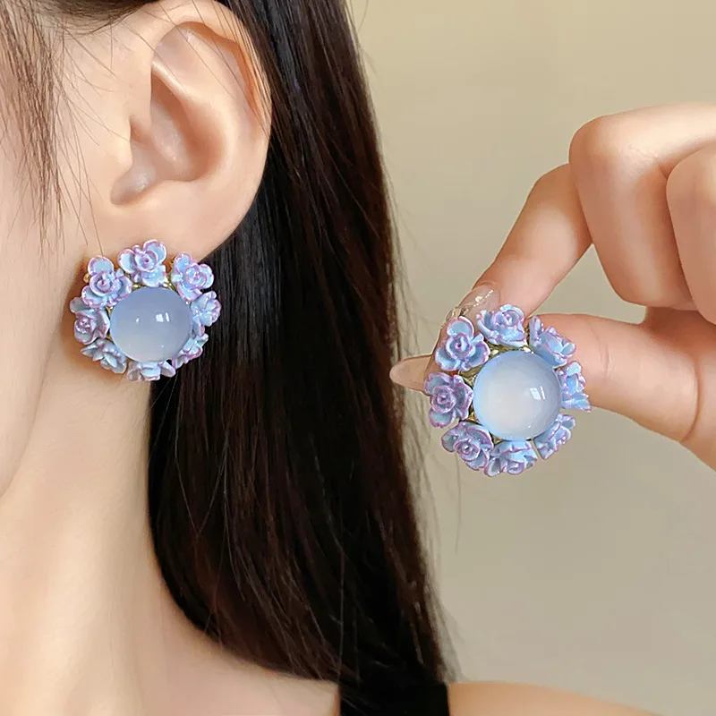 Round Flower Earrings Jewelry Charm Summer Trendy Lightweight for Women Ladies Dangle Drop Earrings for Valentine's Day Gift