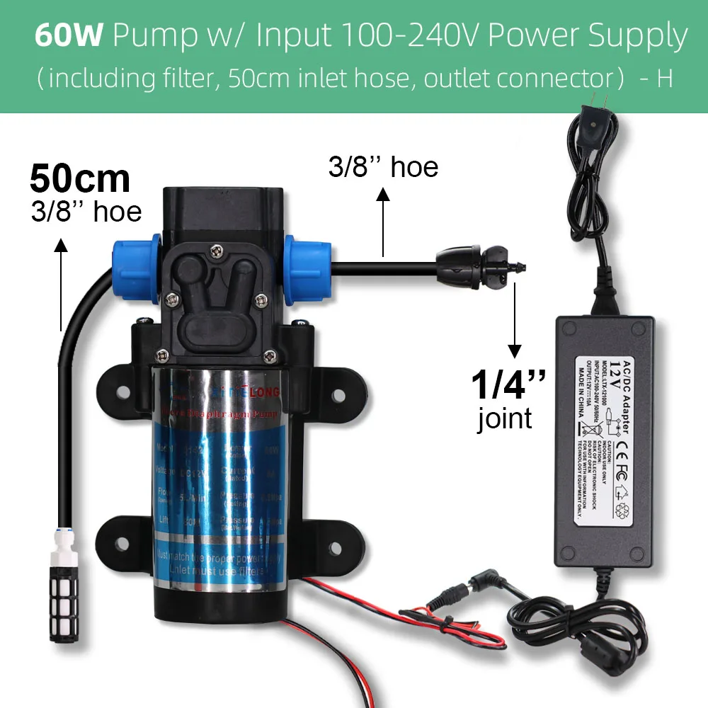 5-30M Water Pump Garden Drip Irrigation Set 60W DC12V Micro Electric Diaphragm System with 110-240V Power Adjustable Sprinkler 