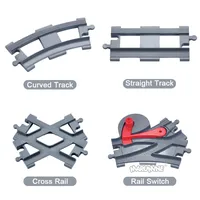 Marumine 8PCS Block Train Straight Curved Track Crossover Parts Railway Switch Big Size Building Bricks City View Accessories 2