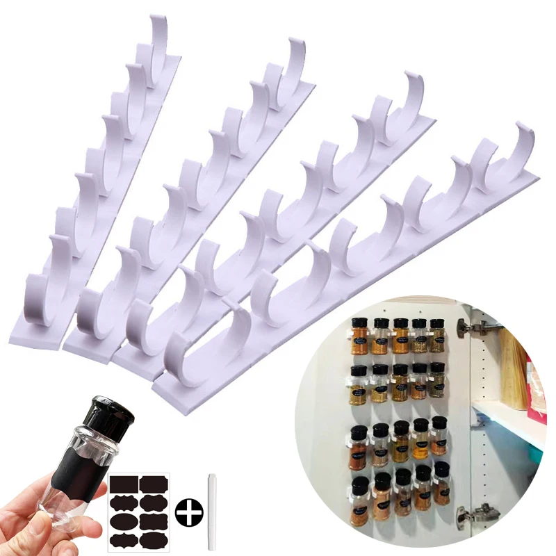 2/4PCS Kitchen Storage Clips Rack Wall Mount Spice Rack Seasoning Bottle Plastic Clip Cabinet Door Hooks Jar Spice Holder Tools - Products to Organize Your Kitchen