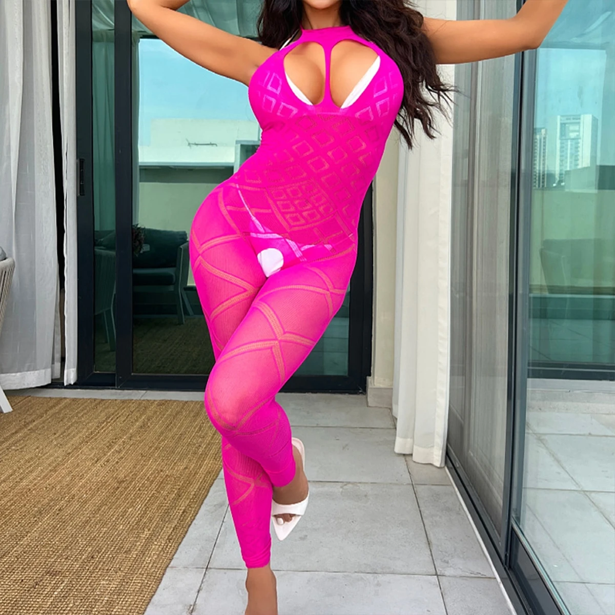 

Open Crotch Tricot Full Body Elastic Swimwear Love Jumpsuits Hot Female Full Body Stocking Transparent Dance Sexy Undergarment