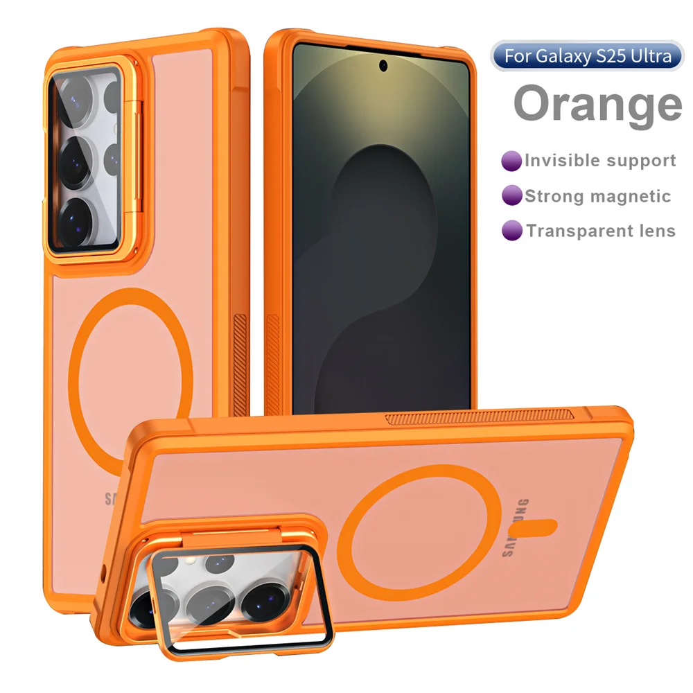 Magnetic Matte Foldable Case with Glass Lens Stand and Wireless Charging Compatibility
