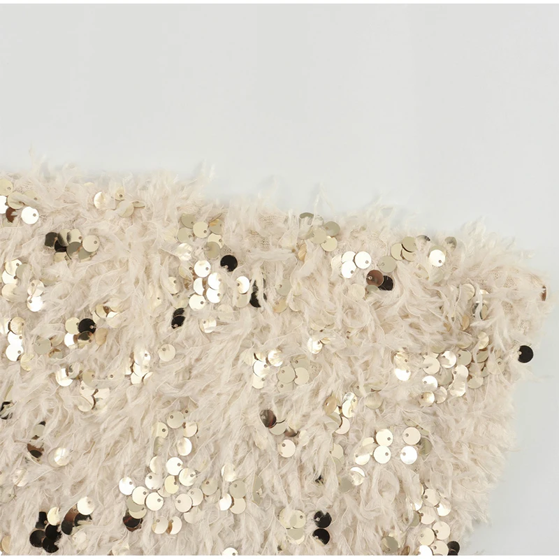 Sexy Plush Sequin Strapless Tube Tops Women Retro Solid Feather Glitter Sleeveless Corset Tops Female Spring Chic Streetwear