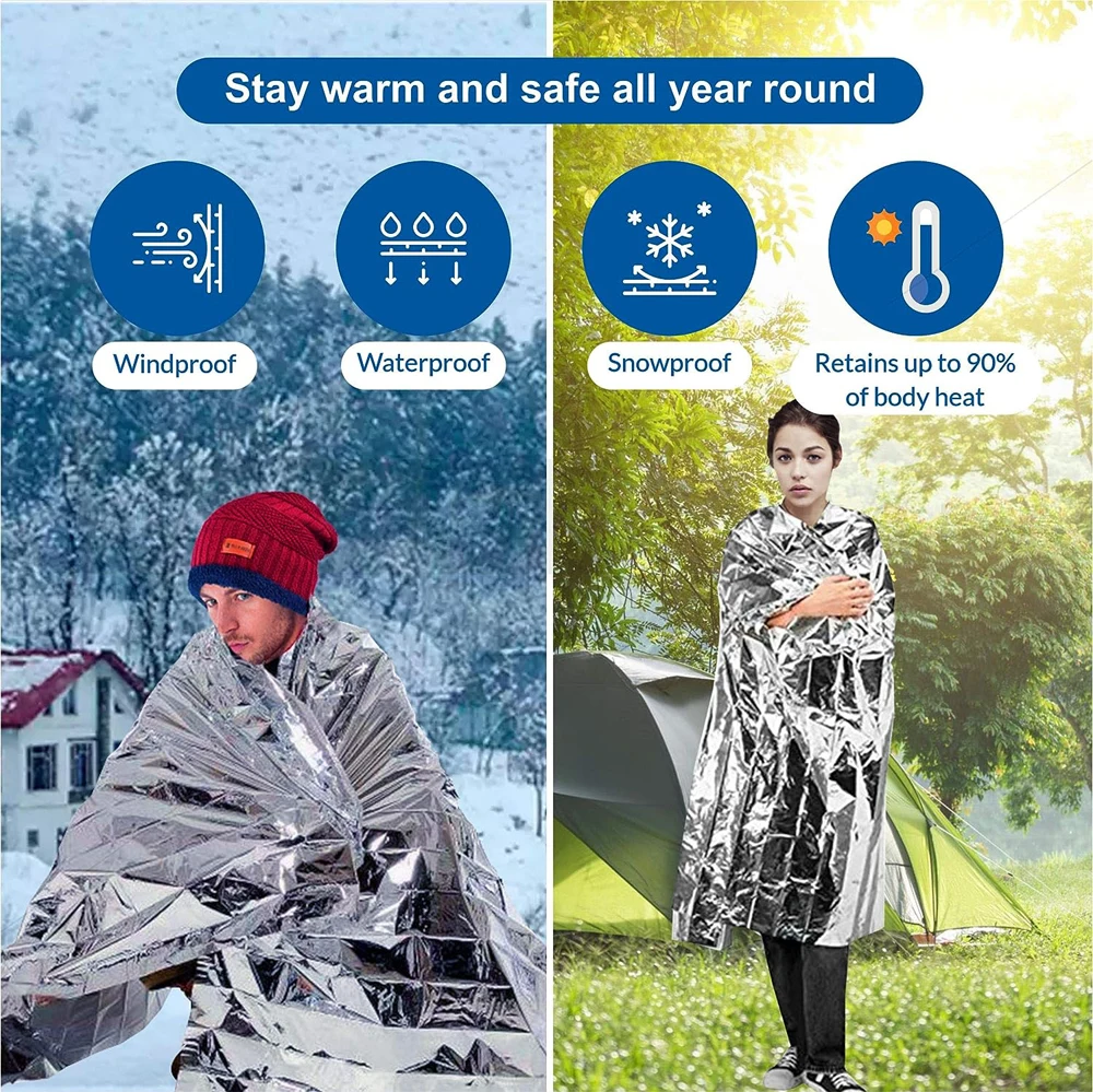 Emergency Space Blankets Mylar Survival Emergency Thermal Blankets for NASA Outdoor Camping Hiking Marathon First Aid