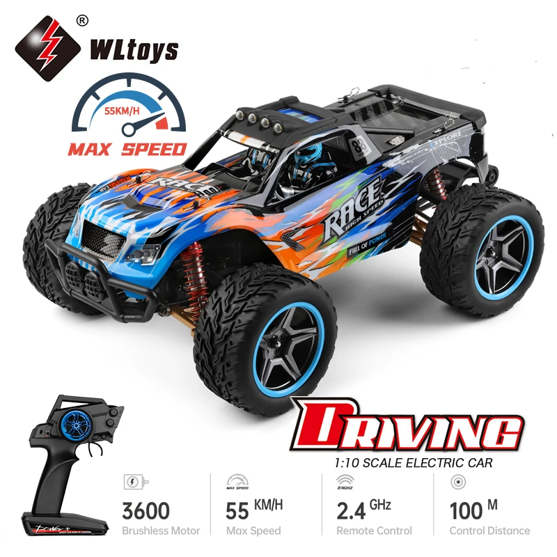 WLtoys 104019 104009 1/10 RC Car 55KM/H Brushless Motor Monster Truck 2200mAh 2.4G 4WD Radio Off