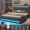 Queen LED Bed Frame with 4 Drawers and 2 USB Charging Station, Upholstered Platform Queen Size Bed Frame, Dark Grey 4