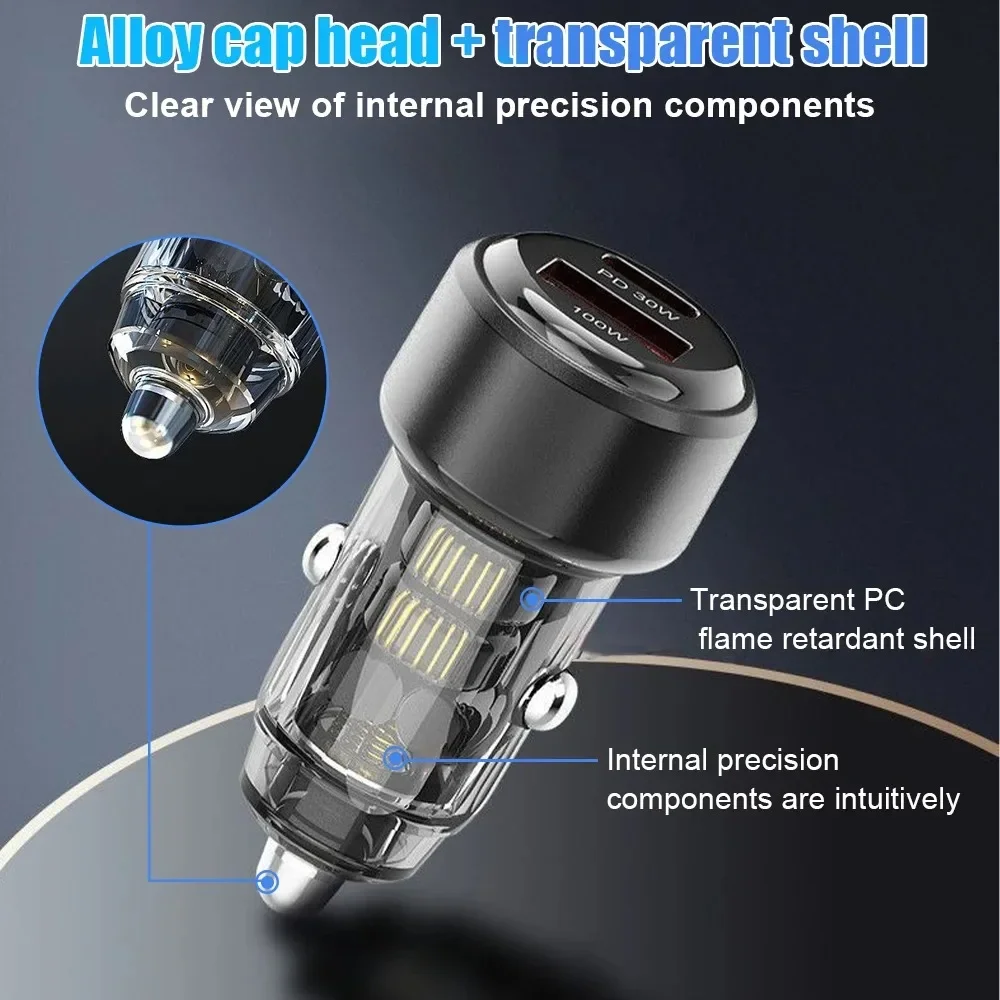 130W PD USB Car Charger Adapter Super Fast Charging Type USB C Car Quick Charger in Mobile Phone for iPhone 15 Xiaomi Huawei